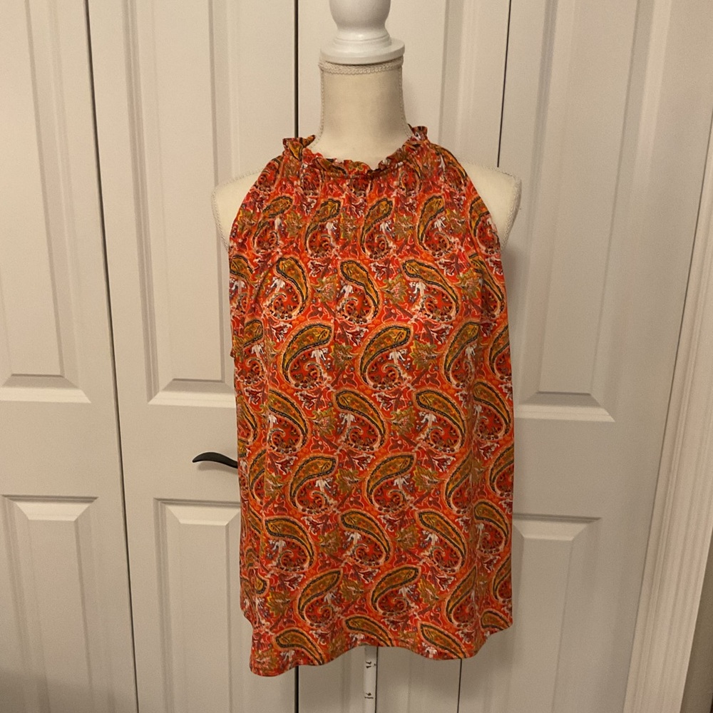 MELLODAY Women’s Paisley Halter Blouse Red and Orange L
